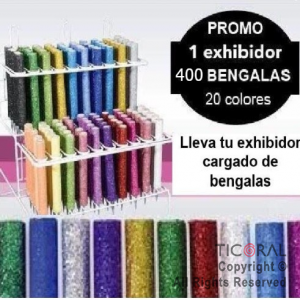EXHIBIDOR CON 400 BENGALAS (20 COLORES) PROMO x 1